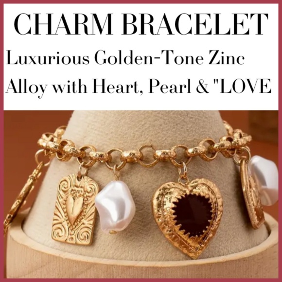 Luxurious Women's Charm Bracelet - Golden-Tone -Faux Pearl Brand New With Tags - Picture 7 of 7